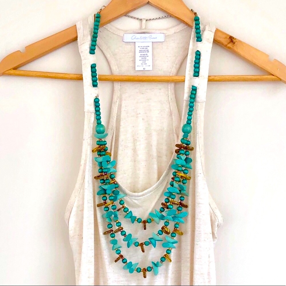 NWOT Tank with built in Turquoise Beaded Necklace